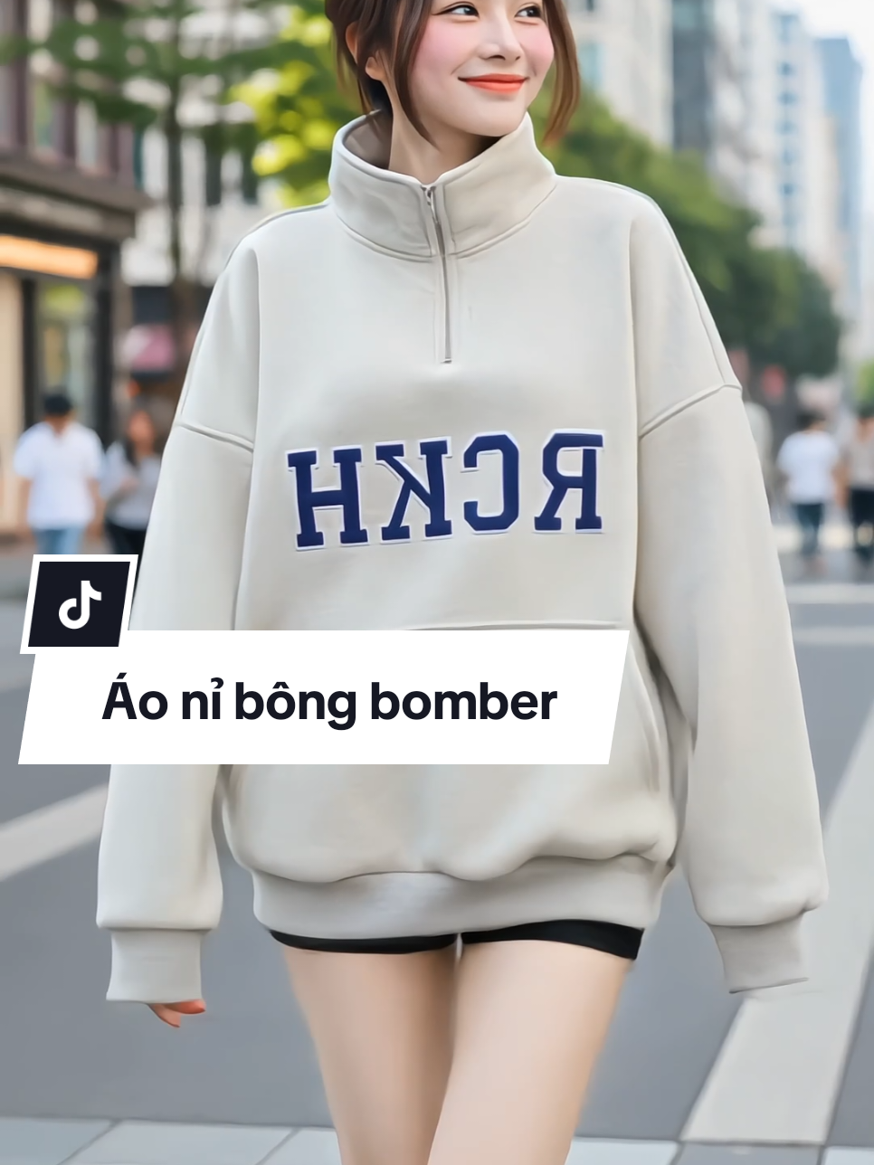 Áo bomber nỉ bông nữ form boxy cổ trụ trẻ trung, chữ thêu tỉ mỉ tinh tế, dáng áo thoải mái #aobombernu #aonibong #aoboxy #aoninu #xuhuong 