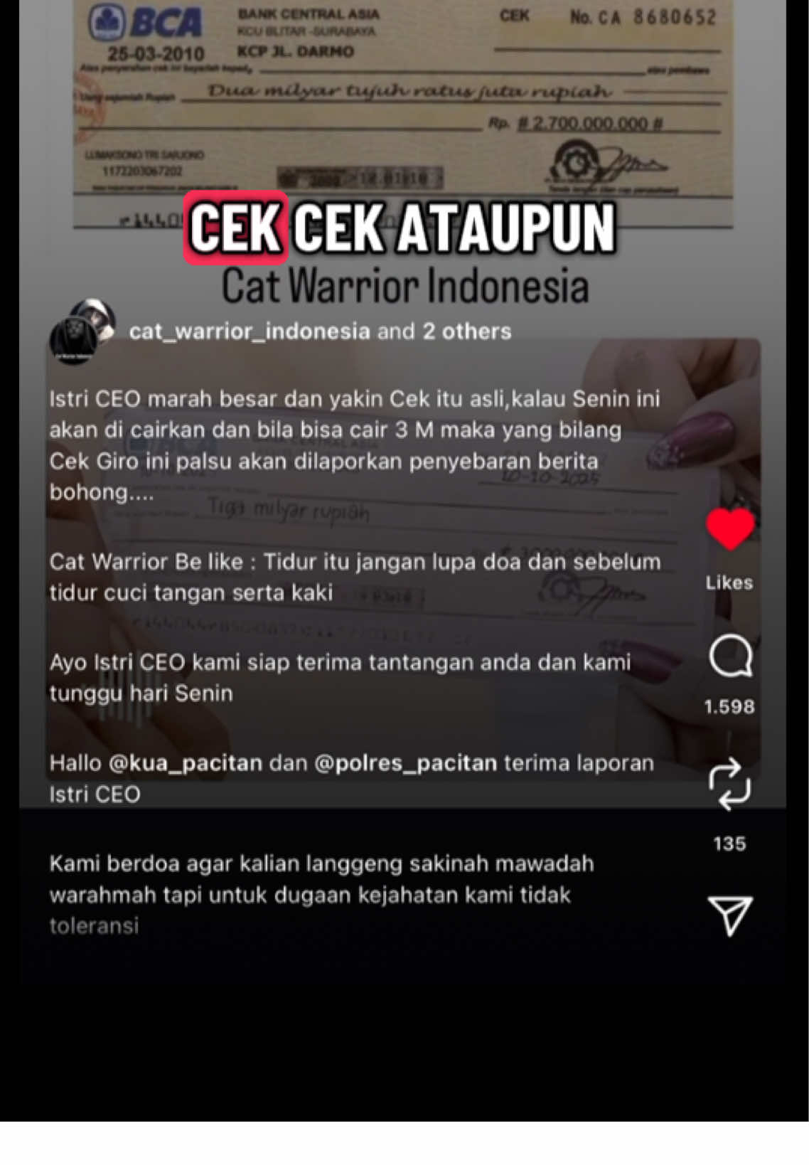 Kalian tim mana gess? Semoga cair ya mbakk cek nya.. sc : cat_warrior_indonesia #tarman #mahar3m #tarmanpacitan #pacitan #viral 