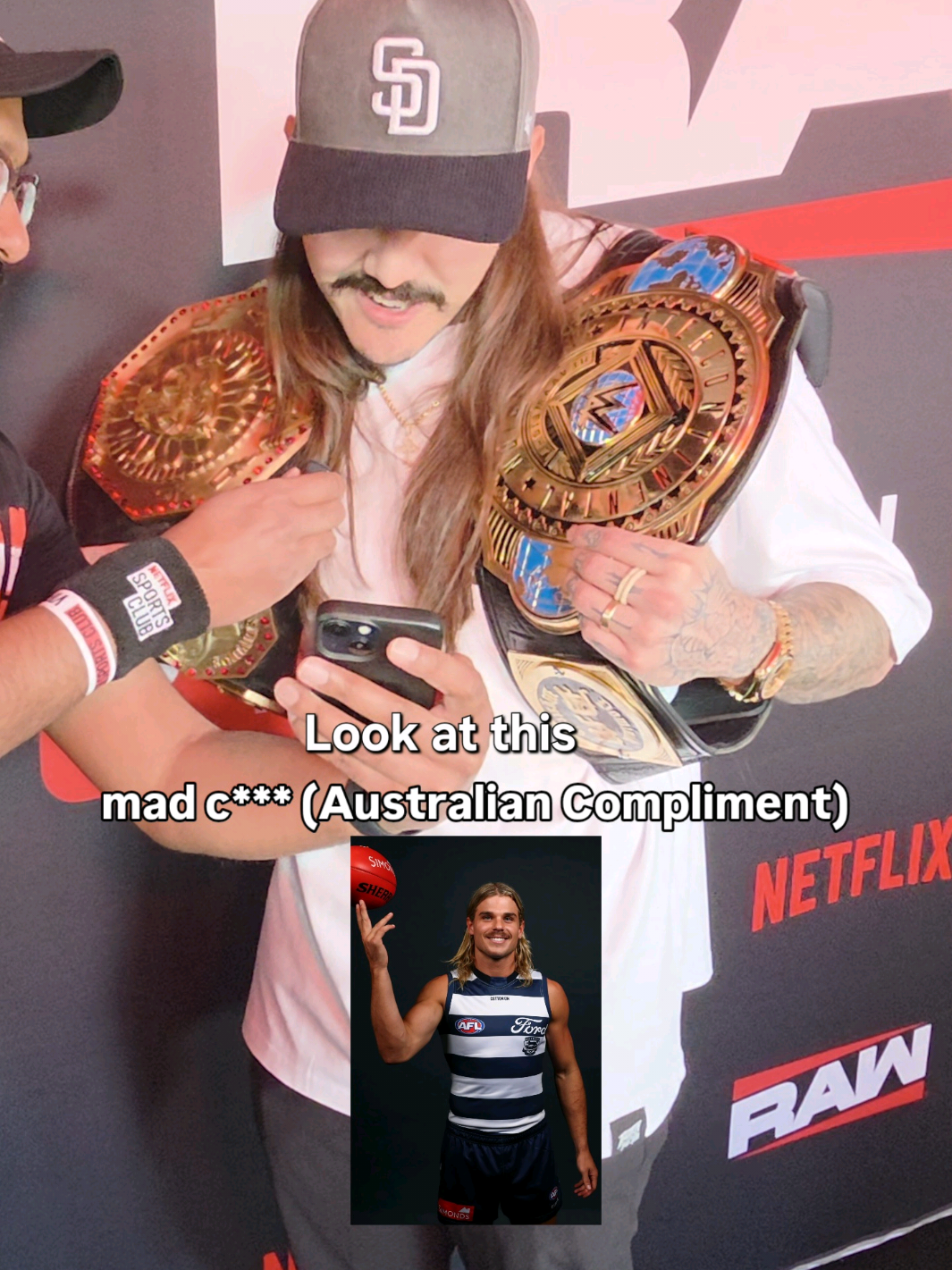 WWE Intercontinental and AAA Mega Champion Dominik Mysterio gives AFL star Bailey Smith the biggest Aussie compliment there is!  Catch @Dominik Mysterio  in action tonight on Raw LIVE on @Netflix Australia & NZ as he goes one on one with Penta 8pm AWST / 11pm AEDT #WWEAustralia #WWECrownJewel #netflixsportsclub #mullet #moustache 