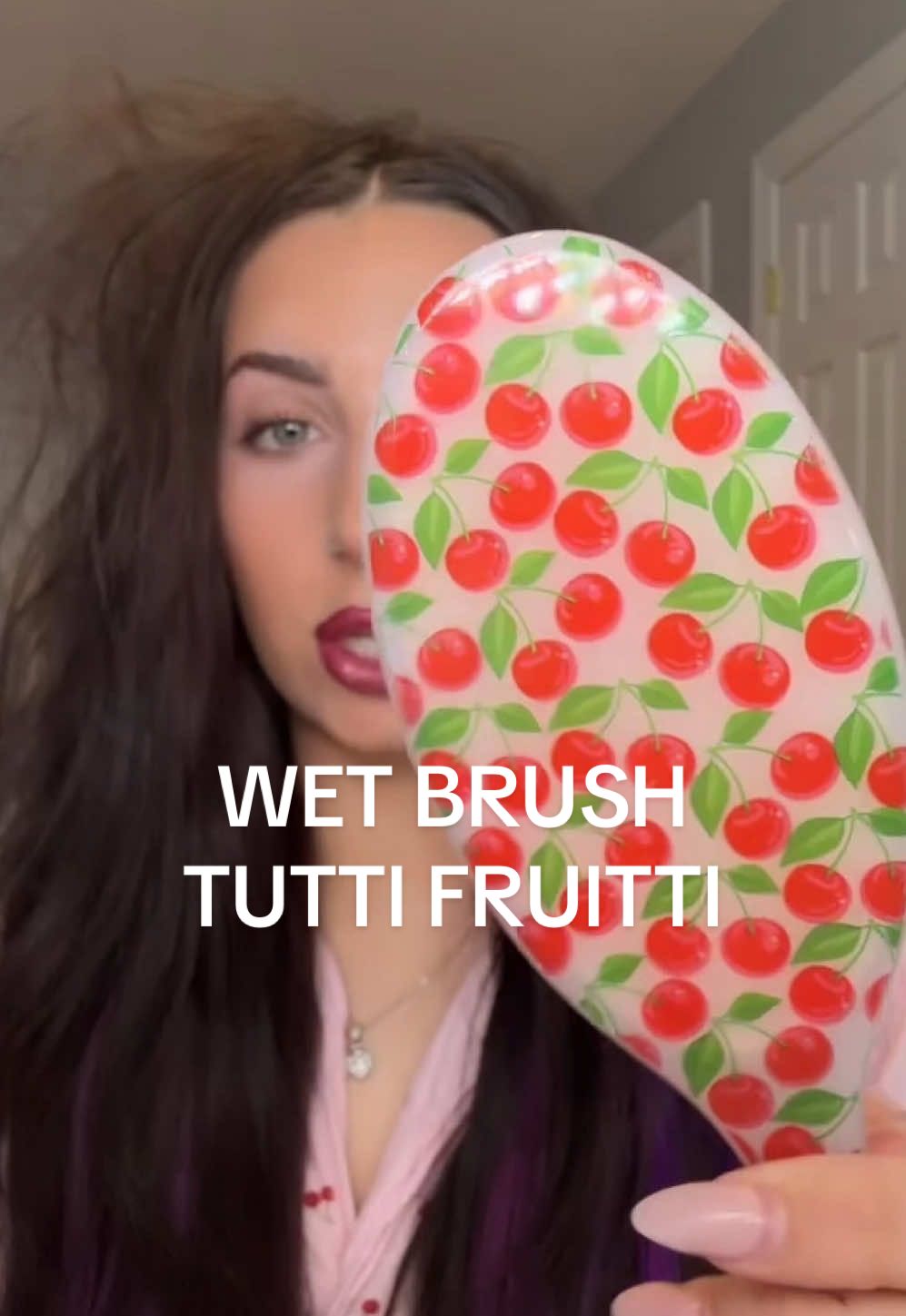 cherry wet brush 🍒 Immediately yes!! Limited edition tutti fruitti collection! These seriously glide onto your hair and make it look so smooth! @The Wet Brush  #wetbrushpartner #wetbrush #hairbrush #hairhack #hairbrushing 