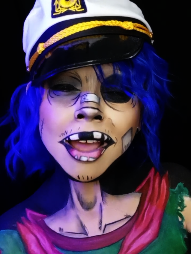 Maquillaje de 2D...💙🐵🎤🎸 #maquillaje #gorillaz #gorillaz2d #gorillazmakeup #halloweenmakeup 