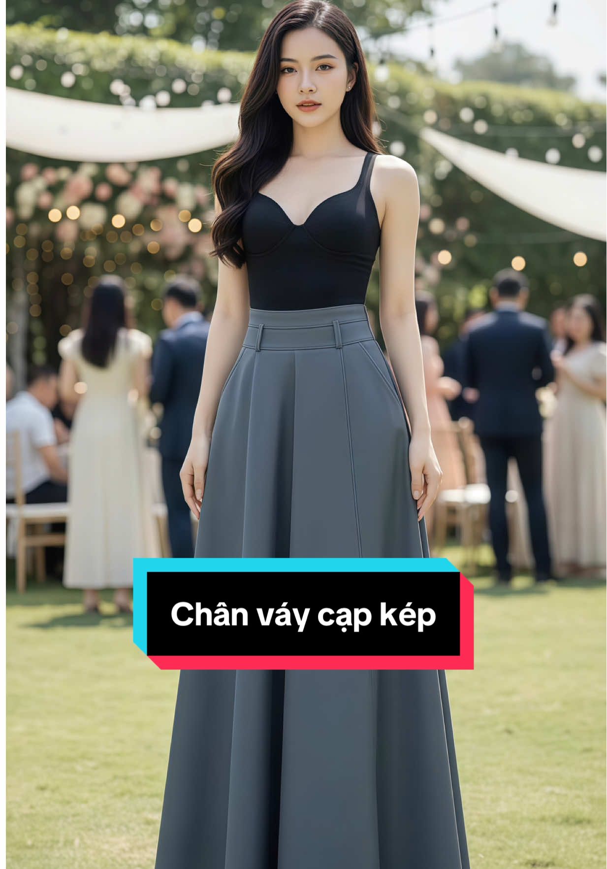 Chân váy cạp kép, thiết kế 8 mảnh tinh tế sang trọng #damditiec #chanvaydangdai #chanvayxoedai #lala #lalacloset 