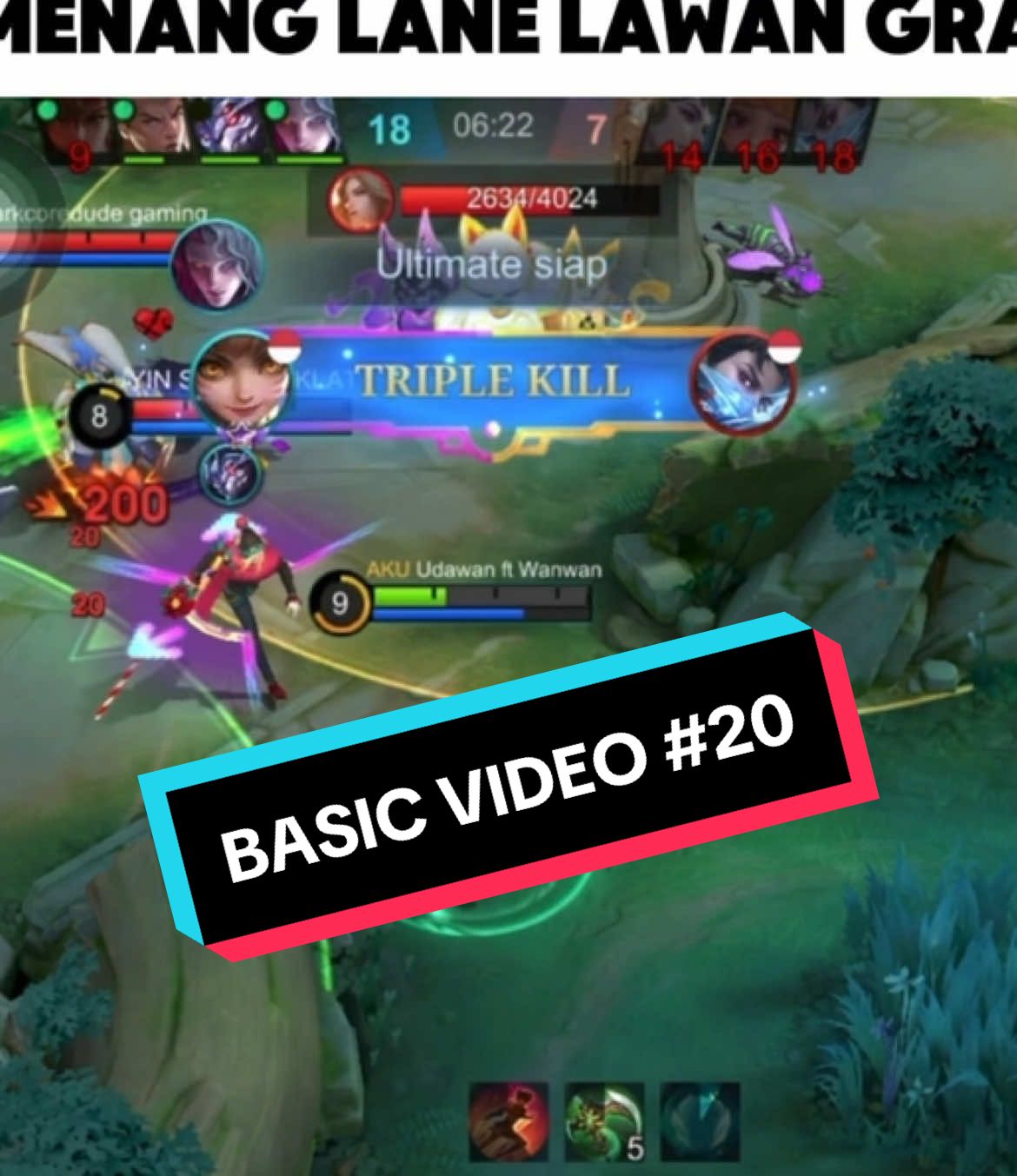 Granger adalah hero burst jarak jauh, tapi dia tidak punya mobilitas yang tinggi. Wanwan bisa melompat-lompat setiap kali menyerang, jadi gunakan itu untuk menghindari peluru Granger, terutama skill 1 dan ultimate-nya. Saat Granger mengeluarkan skill 1 (Rhapsody), melompat zig-zag untuk menghindarinya. #MLBB9TH #udawanftwanwan #wanwantiktok #wanwantingting 