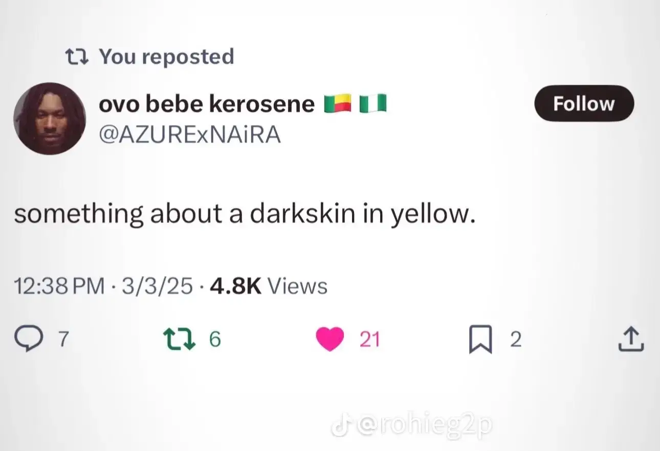 evb say yellowwww 💛 #fypシ゚viral #darkskingirl #yellow #rema #africantiktok