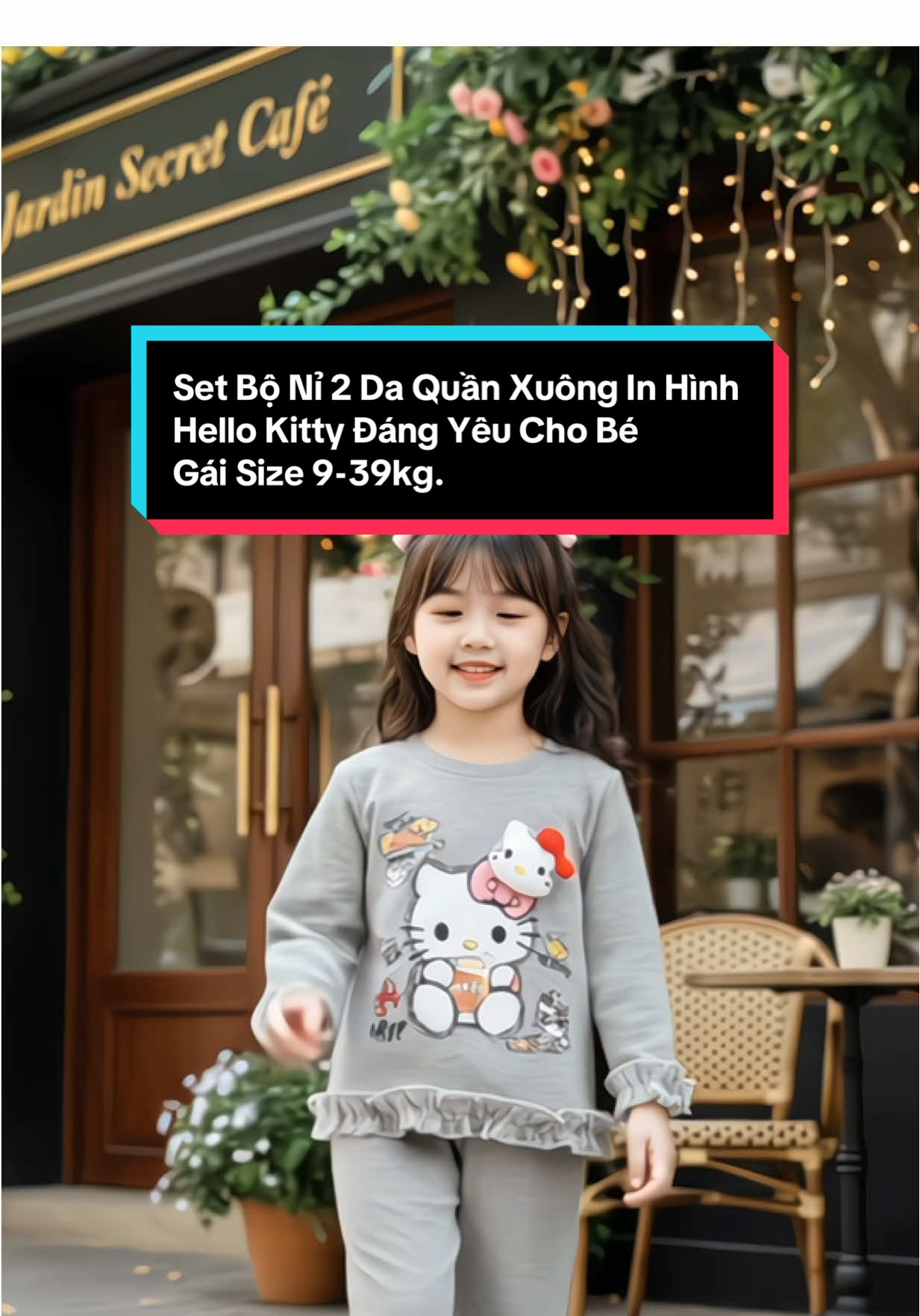 Set Bộ Nỉ 2 Da Quần Xuông In Hình Hello Kitty Đáng Yêu Cho Bé Gái Size 9-39kg.#thoitrangtreem #fyp #xuhuong #trending #set 