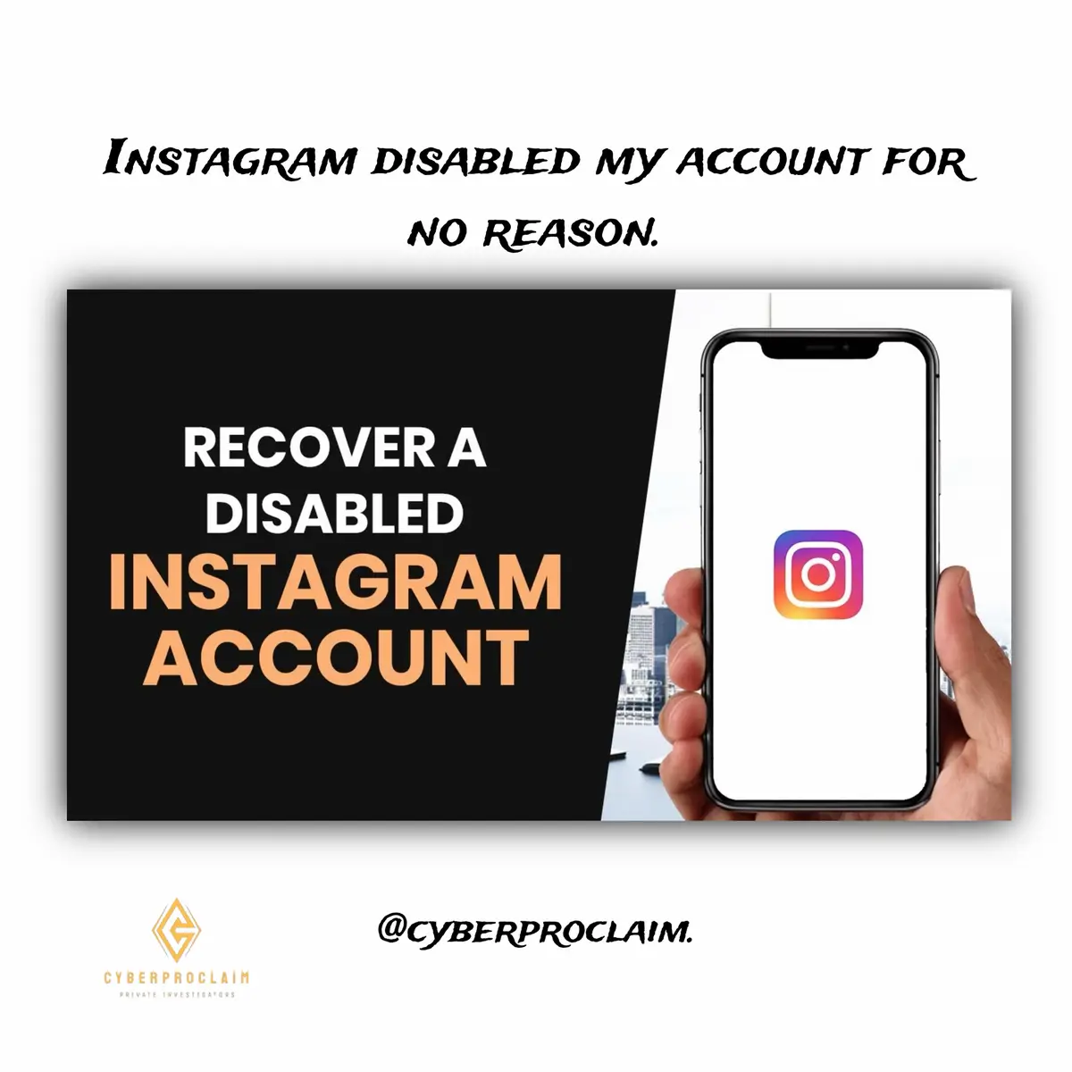 Love using Instagram? If yes, losing your Instagram might turn out to be a nightmare for you. You might feel disconnected from the world as you realize your Instagram account was disabled. Don’t worry; calm down for a moment and accept that your Instagram account is no longer accessible and you can submit an appeal form to reactivate the disabled Instagram account. At this moment, you are looking for ways to enable the disabled Instagram account. There might be several reasons for Instagram to disable your account. The reasons could be the effect of violating their terms of use or a technical/human error at Instagram’s end. Don’t stress yourself;CyberProclaim uses powerful digital tools and expertise to get your Instagram account reactivated  even when all else fails. #instagramdisabled #instagramdisabledmyaccount #instagramdisabledaccount #instagramsuspended #instagramsuspendedmyaccount 