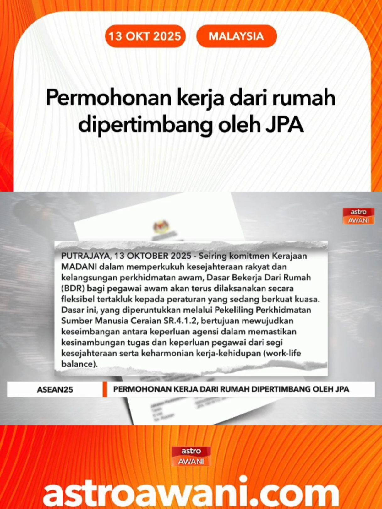 Ketua jabatan dibenar pertimbang permohonan bekerja dari rumah bagi pegawai terkesan kesesakan trafik semasa Sidang Kemuncak ASEAN. #AWANInews