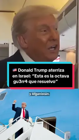 Donald Trump, ha aterrizado hoy 13 de octubre en Israel para asistir a la entrega de los r3h3n3s s3cu3str4dos por Hamas. Además asistirá a una sesión en el Parlamento. 👉 Momentos antes de bajar del avión ha hablado con la prensa: “Es la octava gu3rr4 que resuelvo” “He salvado millones de vidas” #Trump #avión #paz 
