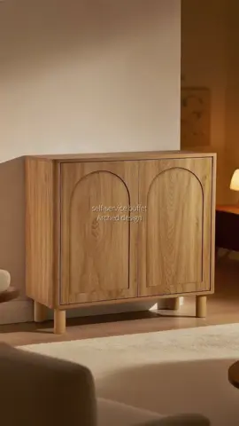 Warm, modern & organized 🌿 This arched door sideboard fits anywhere ✨ Living room 🛋️ or dining room 🍽️? #Giratree #Giratreefurniture #HomeDecor #SideboardGoals