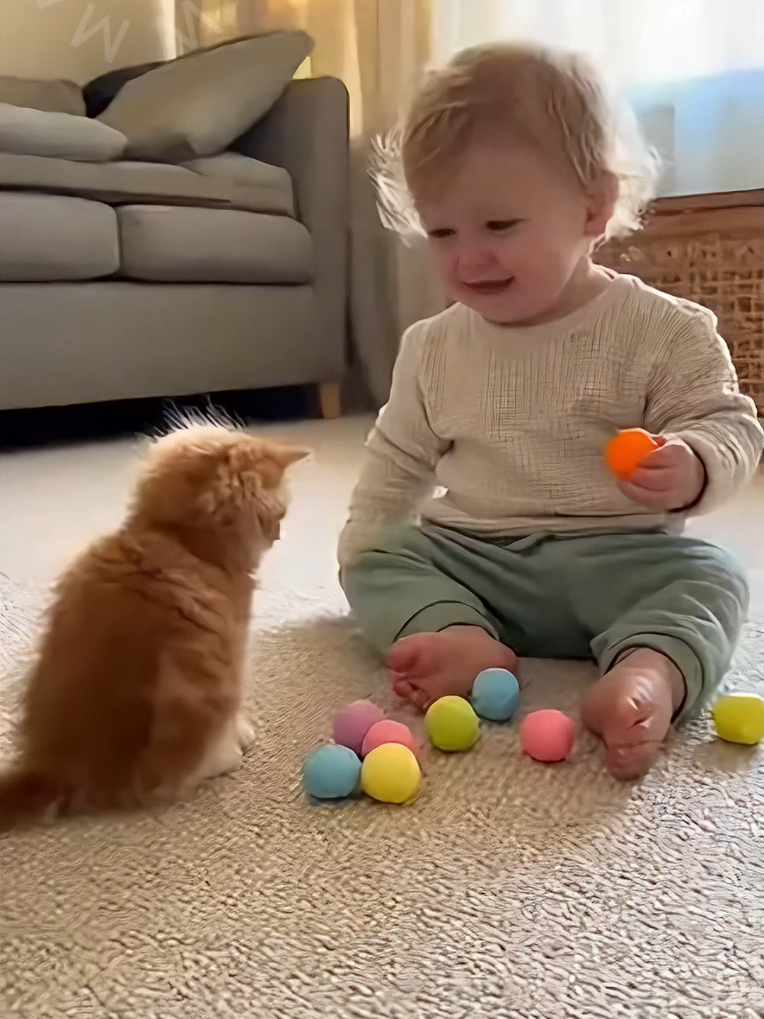 🐾💛 The cutest fetch ever! 💛🐾 🐾💛 أجمل لعبة جلب على الإطلاق! 💛🐾 #MewsCrew #BabyAndCat #CuteShorts #Wholesome #ComfortCore #FYP #baby #cat #cats #BabyLove #❤ #discover #tiktokbaby #ساحر #قطة