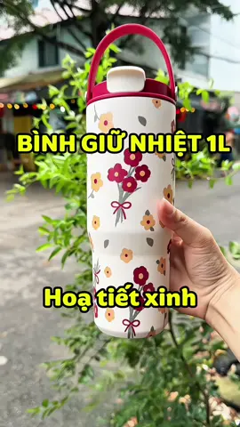 Bình giữ nhiệt size to , hoa văn xinh . 