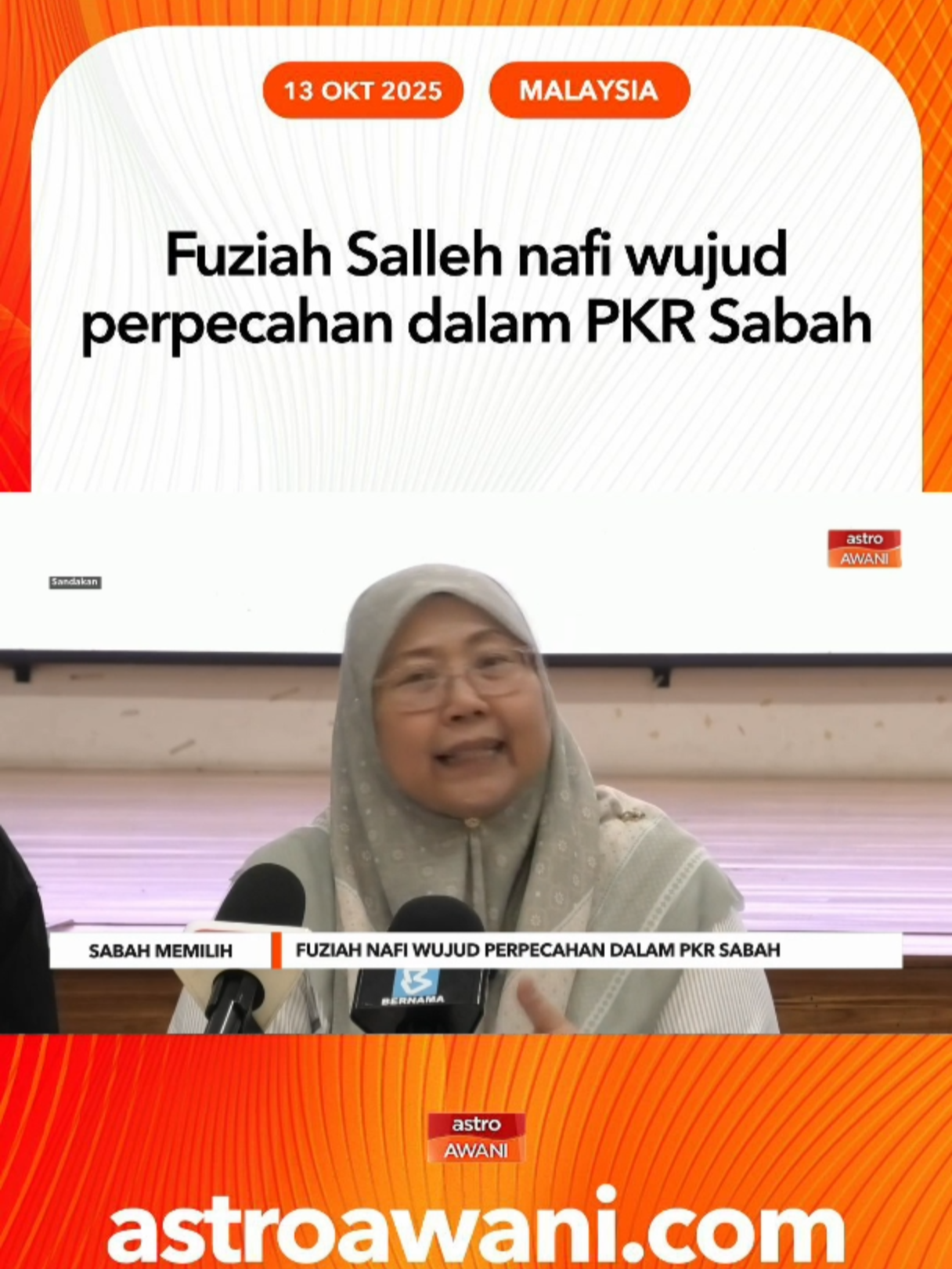 Setiausaha Agung PKR, Datuk Fuziah Salleh, menafikan dakwaan wujud perpecahan atau rasa tidak puas hati dalam kalangan kepimpinan parti di Sabah menjelang Pilihan Raya Negeri (PRN) negeri itu. #AWANInews