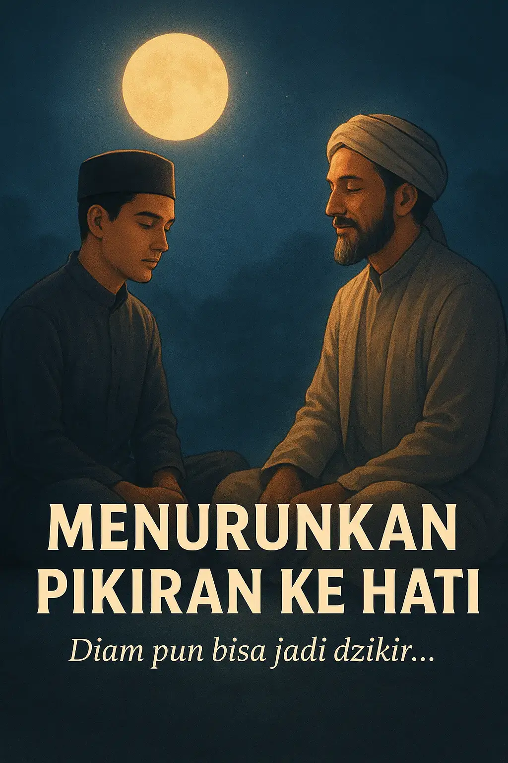 (Sebuah percakapan batin antara murid dan guru tentang diam, dzikir, dan kesadaran sejati) ---     “Guru… kenapa setiap kali aku berdzikir, pikiranku malah semakin riuh?” “Karena kau belum menurunkan pikiranmu ke hati, anakku… Bukan kepala yang perlu diam — tapi rasa yang perlu hidup.” --- Saat pikiranmu tunduk di bawah hati, dzikir bukan lagi ucapan — tapi keadaan.   --- “Menurunkan Pikiran ke Hati” Murid: Guru… aku sering mendengar bahwa dalam dzikir khofi, kita harus menurunkan pikiran ke hati. Tapi bagaimana caranya? Setiap kali aku mencoba, pikiran malah semakin riuh. Guru: Anakku… kau tak bisa memaksa pikiran turun. Pikiran itu seperti air yang bergelombang — makin kau aduk, makin beriak. Ia tak mau diseret, tapi bisa diajak lembut. Murid: Tapi Guru, setiap kali aku duduk berdzikir, tubuhku diam, tapi di dalam kepalaku seperti ramai pasar. Hatiku memanggil, pikiranku bercakap. Kenapa seolah aku berbicara dengan dua diri sekaligus? Guru: Karena memang dua kesadaranmu sedang bersilang. Hati memanggil ke dalam, akal menatap ke luar. Kau sedang berada di persimpangan antara dunia dan asal. Jangan marah pada pikiranmu, ia hanya sedang takut kehilangan kendali. Murid: Lalu bagaimana menenangkannya, Guru? Guru: Pertama, jangan melawan. Hanya amati dengan lembut. Seperti menatap anak kecil yang sedang menangis — tak perlu dibentak, cukup dipeluk dengan tenang. Lama-lama ia akan diam sendiri. Tariklah napas perlahan… ikuti alirannya dengan rasa, bukan pikiran. Bayangkan kesadaranmu turun dari kepala ke dada mengikuti napas itu. Tarik: “Allah…” Hembus: “…Hu.” Bukan diucap, tapi dirasakan di tengah dada. Murid: Apakah napas itu yang menurunkan pikiran, Guru? Guru: Napas adalah jembatan. Ia tali antara akal dan hati. Jika kau terus menyadari alirannya, perlahan pikiranmu akan larut dalam irama zikir. Bukan hilang, tapi ikut tunduk. Murid: Kadang aku ingin memaksa pikiranku berhenti. Tapi makin aku coba, makin bising. Guru: Karena yang perlu kau turunkan bukan pikirannya, tapi perhatiannya. Pikiran akan tetap ada — biarkan. Tapi arahkan perhatianmu dari kepala ke dada. Rasakan denyut halus di sana, seperti pusat rasa hidupmu. Di situlah hati berdzikir. Saat pikiran muncul lagi, jangan marah. Katakan lembut dalam batinmu:    “Terima kasih sudah muncul, tapi sekarang aku sedang bersama Yang Lebih Dalam.” Ulangi terus, dengan sabar. Lama-lama perhatianmu akan menetap di hati. Pikiran masih ada, tapi tak lagi gaduh. Ia hanya menjadi kaca bening, memantulkan cahaya dari dalam. Murid: Guru… apakah saat itu pikiran benar-benar berhenti? Guru: Tidak, ia hanya menjadi diam. Bukan mati, tapi tunduk. Dan saat itulah hati mulai bersuara — bukan dengan kata, tapi dengan rasa yang tenang namun hidup. Itu tanda pikiranmu telah turun ke bawah hati. Murid: Apa yang terjadi setelah itu? Guru: Kau akan mulai mengenal dzikir yang sejati. Bukan lagi kau yang berdzikir, tapi dzikir itu sendiri yang hidup di dalammu. Bukan lagi kau yang menyebut Nama-Nya, tapi Nama-Nya yang sedang menyebutmu. Murid: Apakah ini yang dimaksud dengan melihat diri sejati, Guru? Guru: Ya, anakku. Saat pikiranmu sudah diam di bawah hati, dan hati diam di bawah kehendak-Nya, maka yang tersisa hanya kesadaran yang hidup — yang bukan berawal dan tak berakhir. Di situ, kau tak lagi berkata “aku berpikir maka aku ada”, tetapi “aku diam, maka Aku Nampak.” Yang terlihat bukan sosok, tapi rasa keberadaan yang abadi. Itulah dirimu yang sejati — ruh yang mengenal Asalnya. Murid: Guru… ternyata jalan menuju hati bukan lewat kekuatan, tapi lewat kelembutan dan pasrah, ya? Guru: Benar. Lembutlah pada pikiranmu, sabarlah pada hatimu, dan biarkan Nama-Nya bekerja di dalam dirimu. Sebab, hati tidak bisa dibuka dengan palu logika, melainkan dengan kunci keheningan. ---     “Ketika pikiranmu sudah tunduk dan hatimu telah hidup, maka diam pun menjadi dzikir. Di situlah engkau tak lagi mencari Tuhan — karena yang tersisa hanyalah Dia yang sedang memandang lewat dirimu.” --- #DzikirKhofi #MenurunkanPikiranKeHati #Tasawuf #Ruhani #GuruMurid 