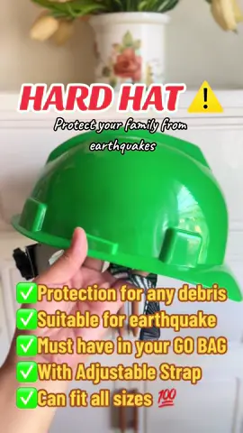 Protect your family from earthquakes with Hard Hat Safety Helmet. Lalo na ngayon sunod sunod ang lindol. Must have sa mga GO Bags natin. Checkout na habang may stocks pa! ⚠️🛍❤️ #hardhat #safetytips #helmet #earthquake #prepper 