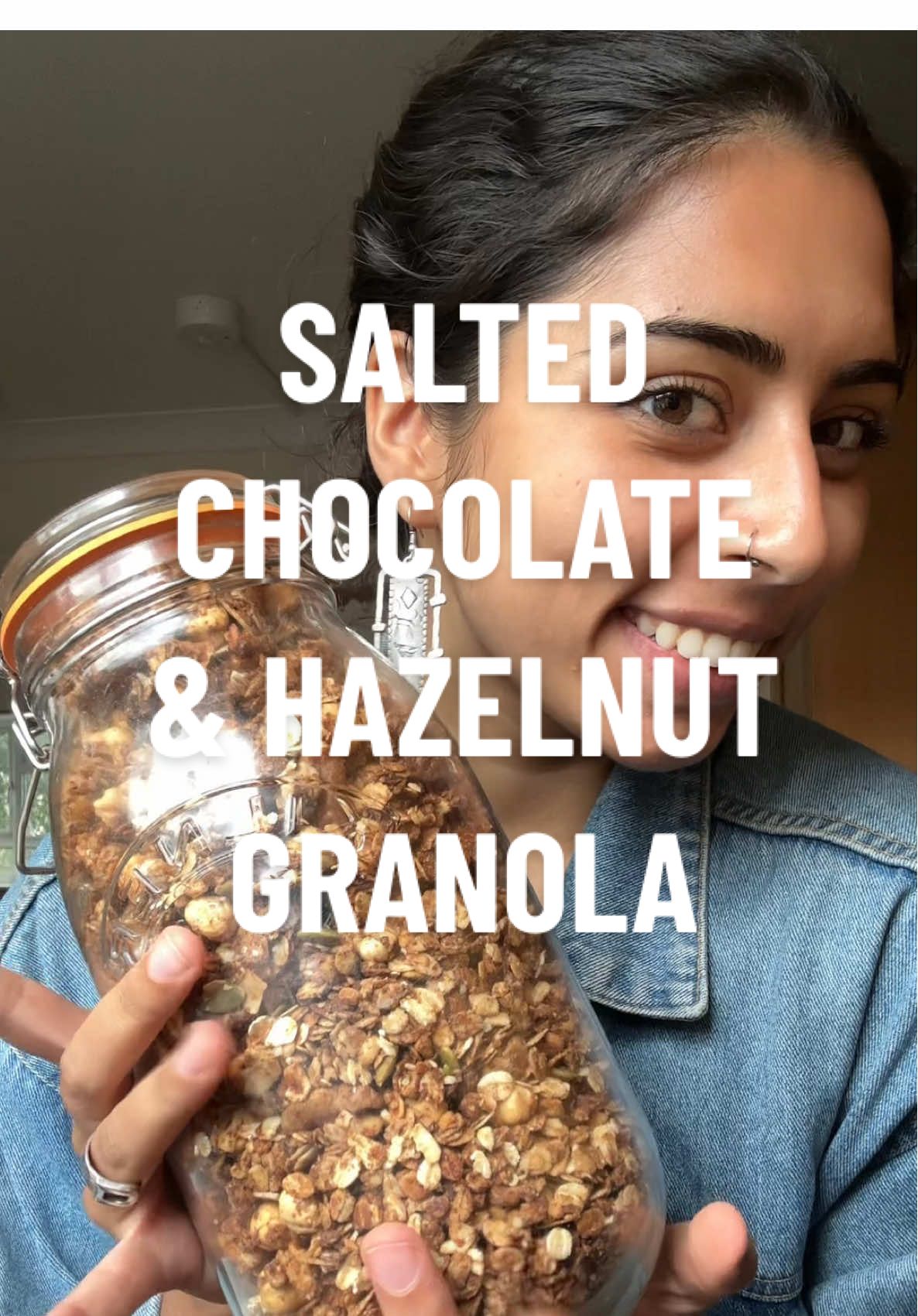 salted chocolate hazelnut granola! 🤎 - i have a loooong love affair with granola, and it’s one of those things that I never want to buy in the store because it’s so easy to make at home. bonus points because you can literally do any flavor combination you want!  the full measurements and method is in my substàck, link is in my bio! 🩷 #lailaspantry #chef #granola #chocolategranola #homemadegranola 