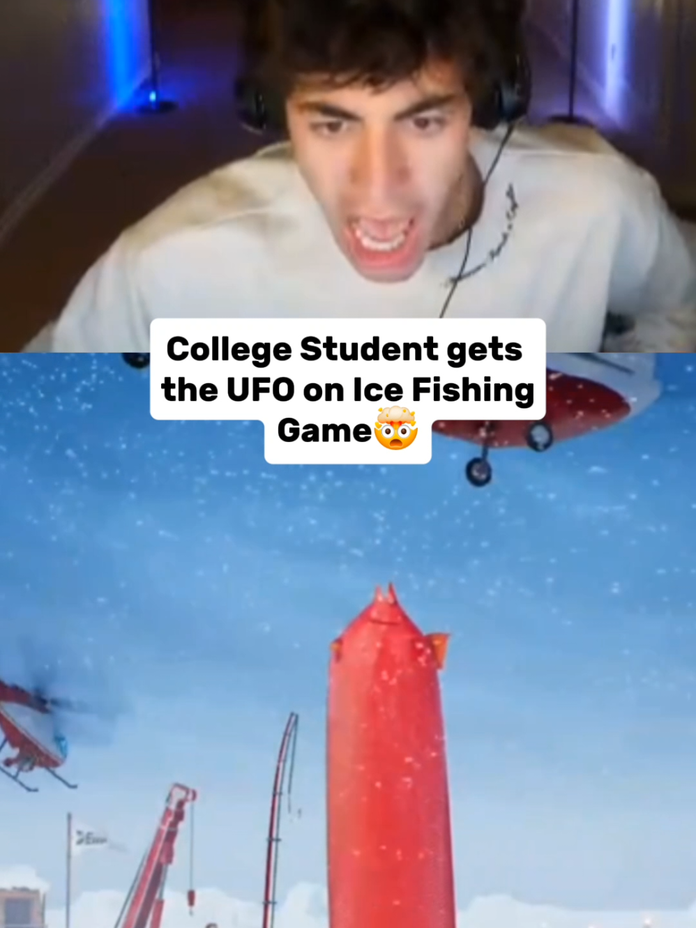 college student gets ufo on ice fishing game #kick 