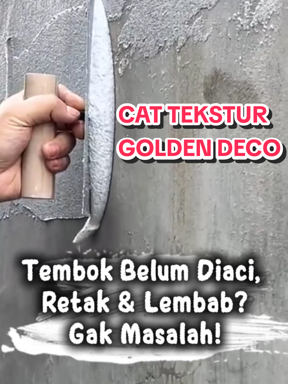 Cat Tekstur Golden Deco bisa langsung diaplikasikan di tembok belum diaci, retak, atau lembab. Hasilnya mewah seperti batu alam asli, tahan cuaca ekstrem, dan hemat biaya aci! 💪✨ #CatTeksturGoldenDeco #DindingEstetik #SolusiTembokLembab #CatAntiRetak 