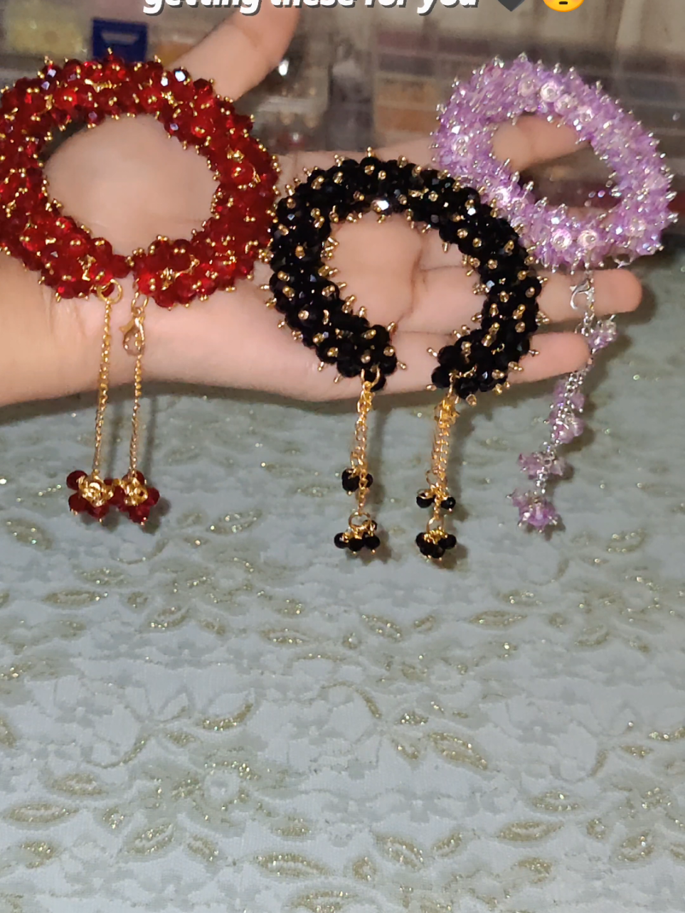 discount for first 10 customers ✨🩶 3 gajras 3 different designs. color customization available ✨  #fyp #SmallBusiness #gajrabracelet #handmadebracelet #beads 