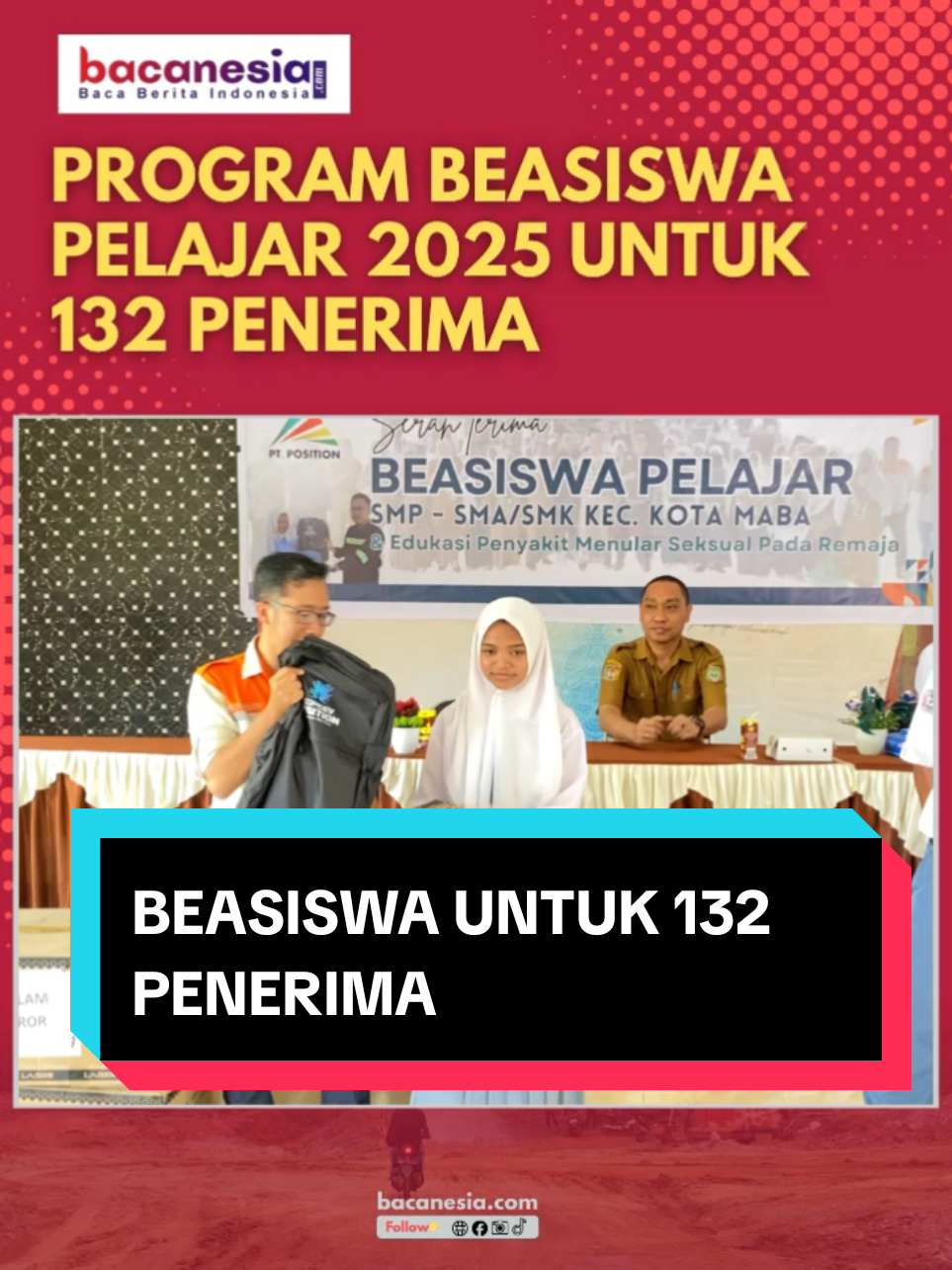 Bacanesia.com,HALTIM-PT Position kembali menunjukkan komitmen nyata dalam mendukung dunia pendidikan di Halmahera Timur, Maluku Utara, melalui program Beasiswa Pelajar 2025. Program tersebut melibatkan sebanyak 109 pelajar tingkat SMP dan SMA di Kota Maba sebagai penerima bantuan sarana pendukung belajar seperti tas, sepatu, buku, dan alat tulis dalam acara penyerahan berlangsung di Aula SMPN 3 Kota Maba, Senin (13/10/2025). Para penerima manfaat berasal dari berbagai sekolah di wilayah Kota Maba, baik sekolah negeri maupun swasta. Beasiswa ini diberikan kepada siswa dengan latar belakang berbeda, yang terbagi dalam tiga kategori utama diantaranya, siswa dari keluarga kurang mampu, siswa berprestasi akademik, dan siswa berprestasi non-akademik. Penetapan penerima dilakukan melalui proses seleksi berbasis rekomendasi sekolah, yang kemudian dikurasi dan diverifikasi oleh tim Community Development (Comdev) PT Position. Melalui program beasiswa pelajar ini merupakan agenda tahunan PT Position yang telah berjalan selama tiga tahun berturut-turut di Kota Maba. Baca Berita Lengkapnya 👇 bacanesia.com Link Di Bio TikTok #berita #bacanesia #indonesia🇮🇩 #malukuutara #fyp 