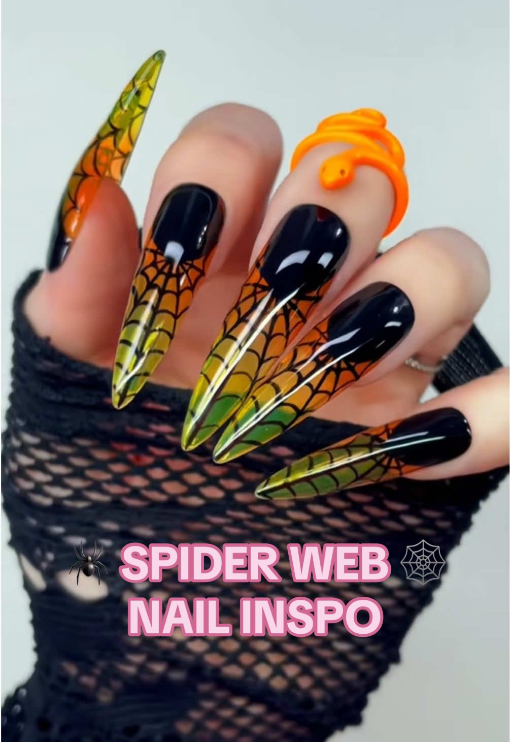 This web catches compliments only 🕷️💖 @adrianna 🌸 weaving PINQUE magic using all #tickledpinquecosmetics 🌸🕸️  nail tutorial. spiderweb nails. halloween nail inspo 2025 