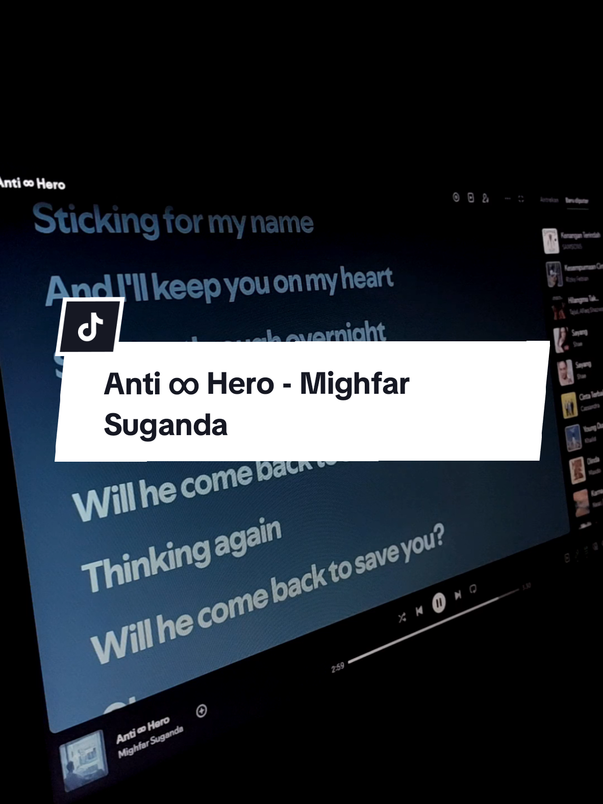 Anti ∞ Hero - Mighfar Suganda  #Liriklagu #AntiHero #Mighfarsuganda #Spotify 
