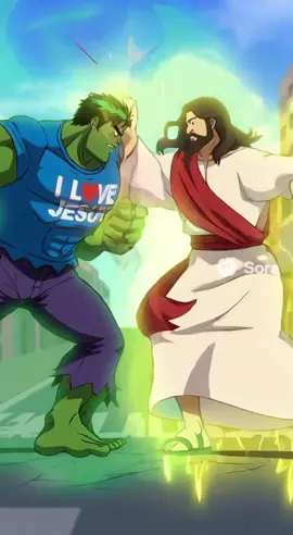 Jesus met Hulk and they got into a quick fight but it all cooled down afterwards.#anime #ai #sora2