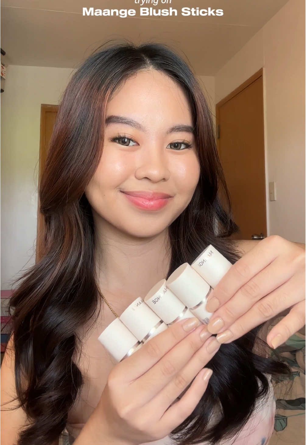 trying the @MAANGE blush sticks🩷 I’m inlove w the shades!!!✨🤭 #maange #maangemakeup #mgcheekeauty #blush #makeup 