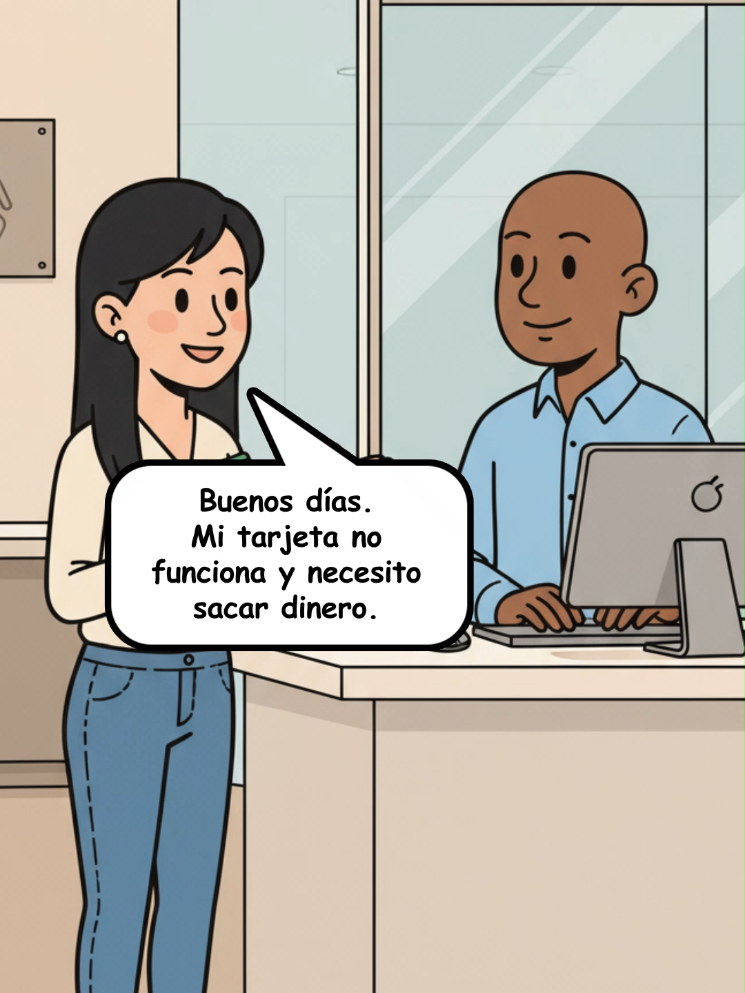 💳 Aprende Español en el banco 🇪🇸 “Mi tarjeta no funciona y necesito sacar dinero.” 🏦 In this everyday Spanish conversation, you’ll learn how to explain a card problem, ask for help, and withdraw money — todo en español. Follow me to learn real-life Spanish you can actually use — desde el banco hasta la vida diaria. 💬✨ #easyspanishlearning #learnlanguages #Praktika #spanishfortravel #spanishvocabulary #SpanishForBeginners #AprenderEspañol #easyspanish #spanishforeveryday #learnlenguages #learnspanish