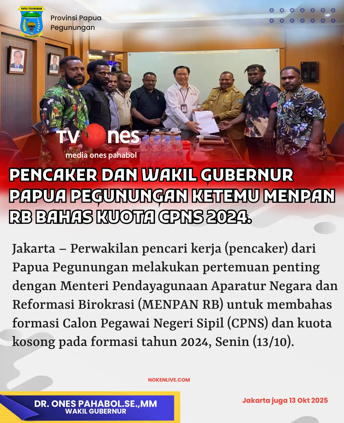 Jakarta – Perwakilan pencari kerja (pencaker) dari Papua Pegunungan melakukan pertemuan penting dengan Menteri Pendayagunaan Aparatur Negara dan Reformasi Birokrasi (MENPAN RB) untuk membahas formasi Calon Pegawai Negeri Sipil (CPNS) dan kuota kosong pada formasi tahun 2024, Senin (13/10). #papuapegunungan🏔 #onespahabol #fyp #pencaker 
