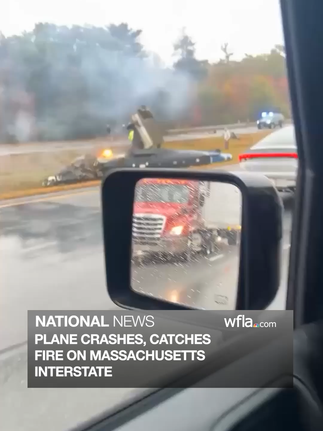 FIERY PLANE CRASH: A Massachusetts plane crashed on an interstate Monday morning, catching fire in the median.  #massachusetts #planecrash