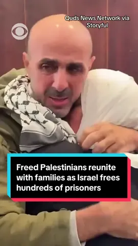 Former Palestinian prisoners weep with joy as they embraced family and friends in Ramallah after being released from Israeli prisons. All living Israeli hostages in Gaza were also freed on Monday by Hamas as part of the next phase of the U.S.-brokered peace plan. Israel agreed to release 2,000 Palestinian prisoners in exchange for the Israeli hostages, under the terms of the deal.  Some 250 Palestinians being freed were serving life sentences and around 1,700 others had been detained since Hamas' Oct. 7, 2023 attack. #gaza #israel #trump #ceasefire 