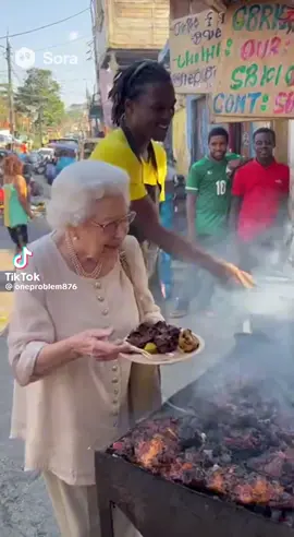 Queen Elizabeth chilling with the true yardmen #jamaica #uk #queen #ai 