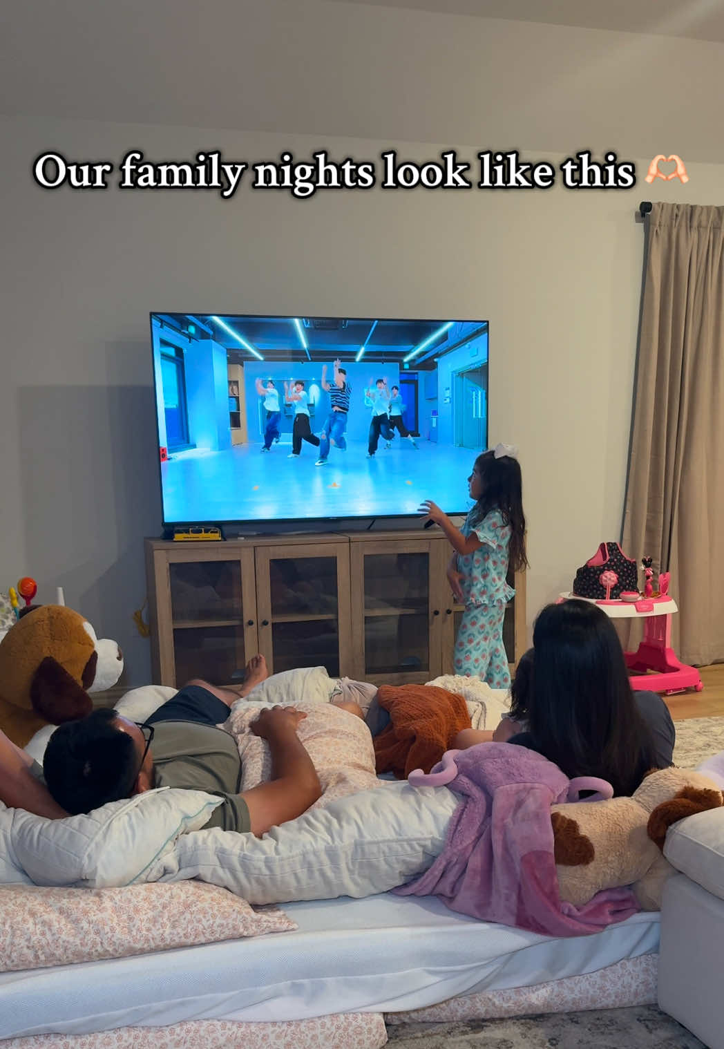 Our tradition of family night consists of bringing out mattresses to our living room,  watching Genesis’ dance performance, and ending it with a movie 🥰❤️ #familytime #family #movienight #qualitytime 