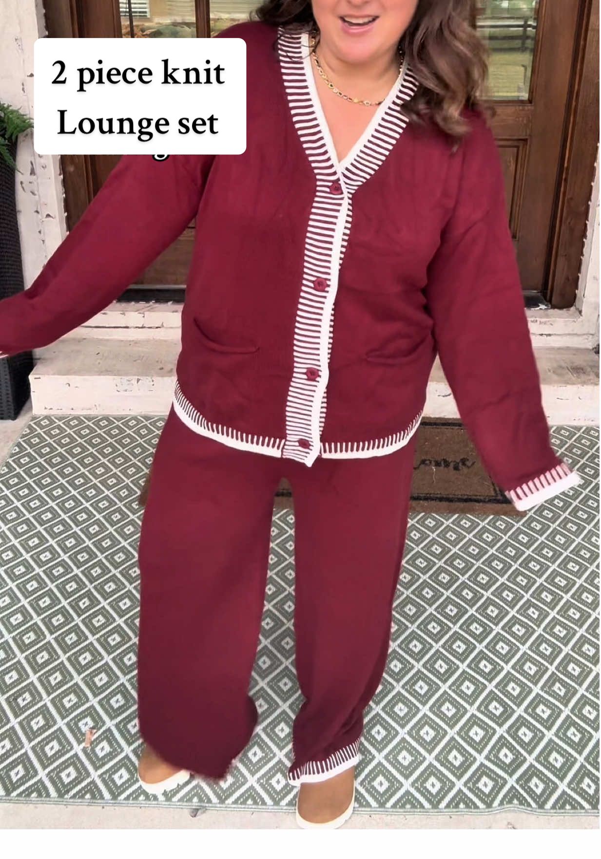 Pretty Garden 2 piece knit trimmed set from @PrettyGarden #loungeset #pantsset #tiktokshopcreatorpicks #creatoricons #ttscategoryambassador  