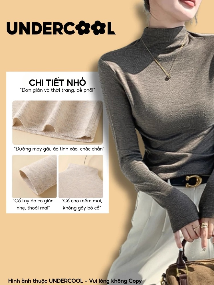 Cổ trơn, chất cotton muối tiêu dày dặn, dài tay, dáng ôm tôn dáng #undercool #trending #fyp #phunu #outfit #aogiunhietlotni #muadong