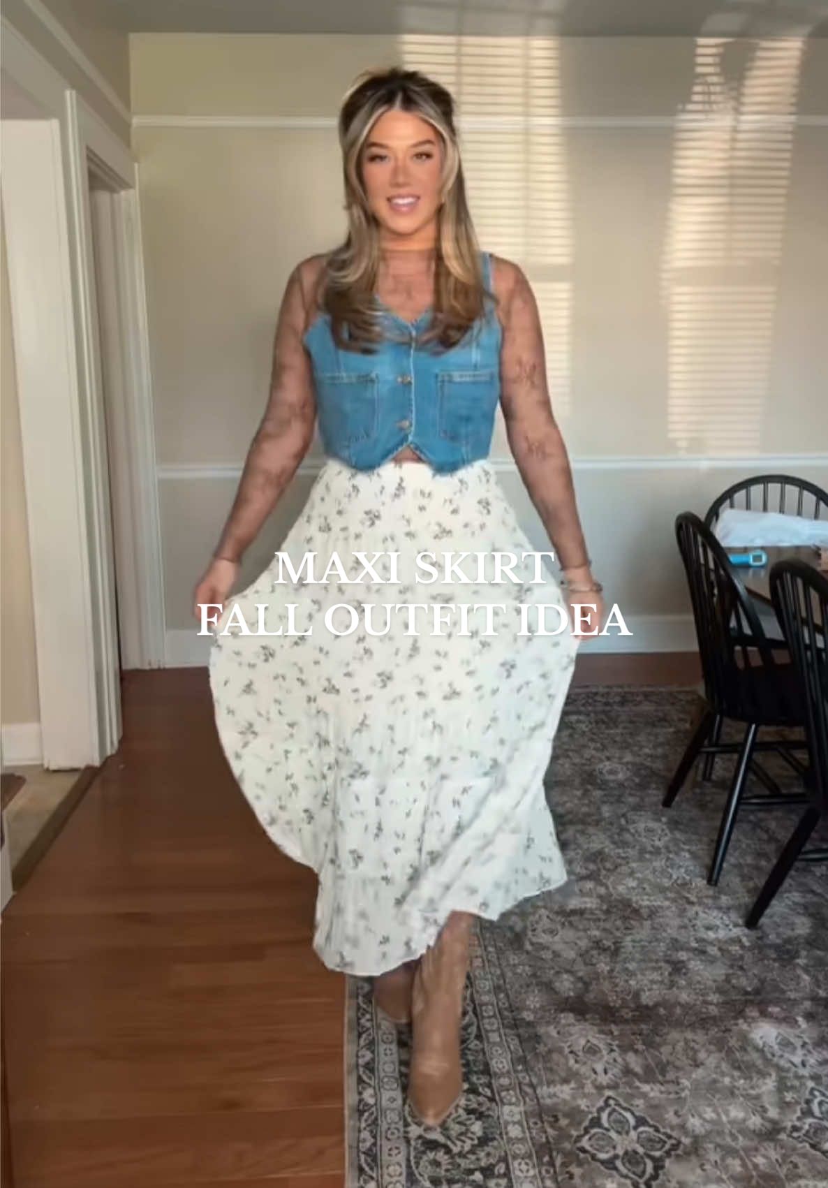 Midsize Maxi Skirt Fall Outfit Idea as a size 14 #midsizefashion #outfitideas #size14 #maxiskirt #fallfashion 