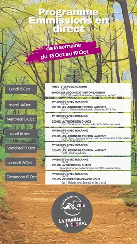 Programme La famille à cheval semaine du 12 au 19 Oct
