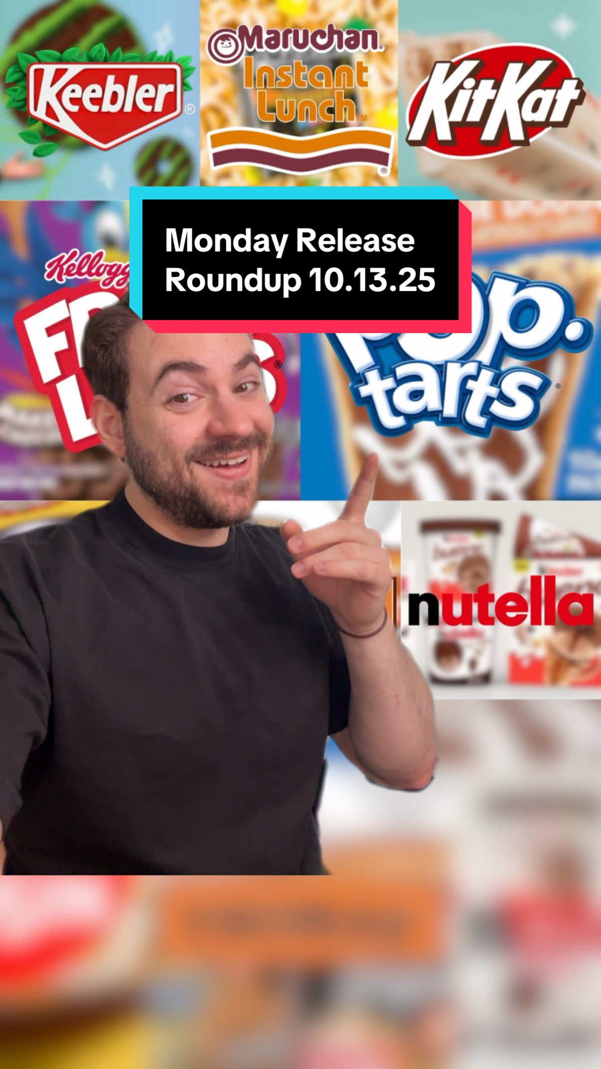Here are some new snack releases to kick off your week!  Froot Loops is going chocolate with Cocoa Loops, Pop-Tarts is bringing back a fan favorite flavor, Nutella and Kinder Bueno are getting ice creams starting this December, plus we have more from Maruchan, Keebler, Nissin, Kit Kat, Hershey, and Thomas’s.  Are you excited for any of these new snack releases?  #FoodTok #snacks #kitkat #nutella #foodnews 