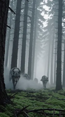 Silence walks between the pines #wolf #cinematic #forest #fog #autumn 