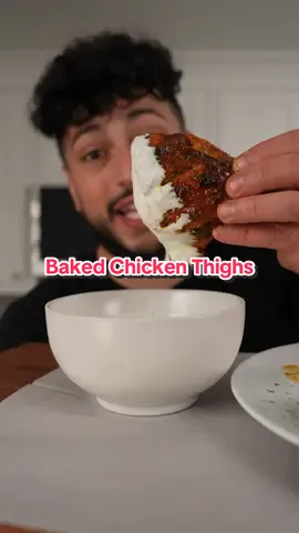 Baked Chicken Thighs 😩 Recipe: 3-4 pounds bone in chicken thighs  1/4 cup yogurt  3 cloves garlic, mashed  1 tsp turmeric  1 tsp Chipotle chili powder  1 tsp paprika  1/2 tsp black pepper  Juice of a lemon  2 tbsp honey  1 tbsp oil  Glaze- 1-2 tbsp oil  3 cloves garlic, minced  1-2 tbsp harissa hot sauce  Juice of 1/2 lemon  2-3 tbsp cold butter  2 tbsp honey