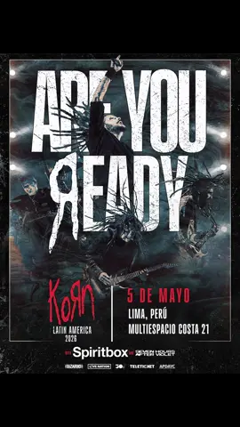 ¿ESTÁS LISTO, LIMA? 🔥 Después de 9 años de espera, los gigantes del nu metal regresan con una de sus giras más potentes: ¡ @Korn en Lima 2026! 🤘 📍 Multiespacio Costa 21 📅 5 de mayo de 2026 🎟️ Entradas disponibles desde este jueves 16 de octubre a las 11:00 a.m. por @Teleticket  No te quedes fuera del mosh más esperado del año. #KORNenLima #concierto #NuMetal #🇵🇪 #costa21