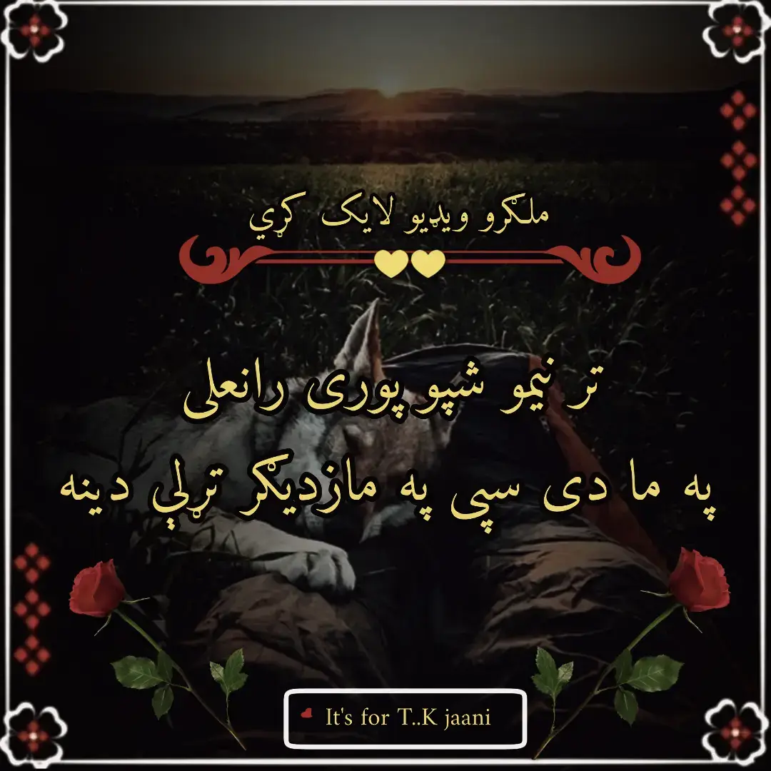 لالیه چیرته یی غږ وکړه  دا زندګی چارے می ګډې وډی دینه زما دی تش دیدن پکار دی  ما ته دا ګلو ګيډي ما راوړه ماينه  لالي دا وروڼو غم می نشته  دا موره یوه یم ما به تاته در کوی نه  مننان اسرار یم په سفر کی ستا دا وفا ځنځير په غاړه ګرځومه  تندی واخم کوڅې اوکاږم  کوڅې به وشی او خو لالي به خاوری شینه  زه به دی کلی مهاجر یم  په ژوندانه می زوراور لوبې کوی شنه بنګړي یی واچول سنګلو ته  اوته دا کلی ړڼګاولو ته #waqaswazir309 #pashtotappy #blackdance #blackvideo #pashtoshayari 