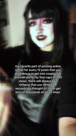 almost all of my most popular posts are shitposts and i think that’s beautifully patronizing and i wouldn’t change it for the world LMAO #fyp #makeup #alternativemakeup #altmakeup #makeuplook #cosplayer #makeupartist #goth #gothmakeup #tradgothinspired 