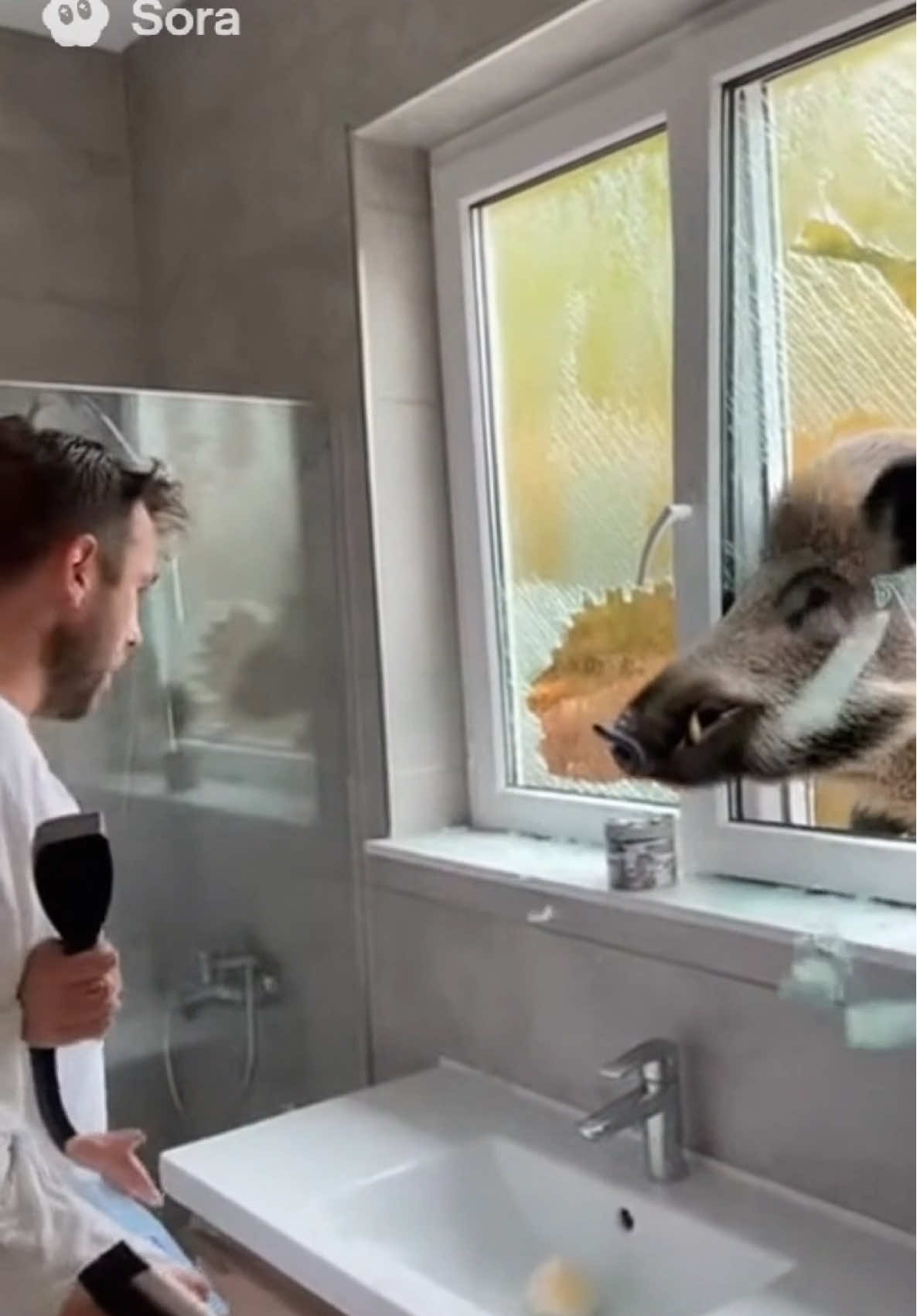 Un sanglier rentre dans la salle de bain #sanglier #sauvage #sora 