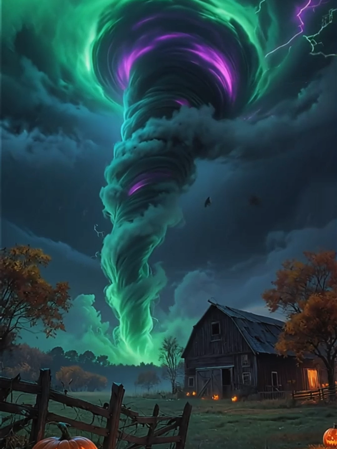 Live Wallpaper | Haunted Skies Over Hollow Farm 🎃⚡ #halloweenvibes #spookyseason #livewallpaper #tornado #darkfantasy #hauntedfarm #aivideo #halloweenwallpaper #hauntednight #pumpkins #supernatural