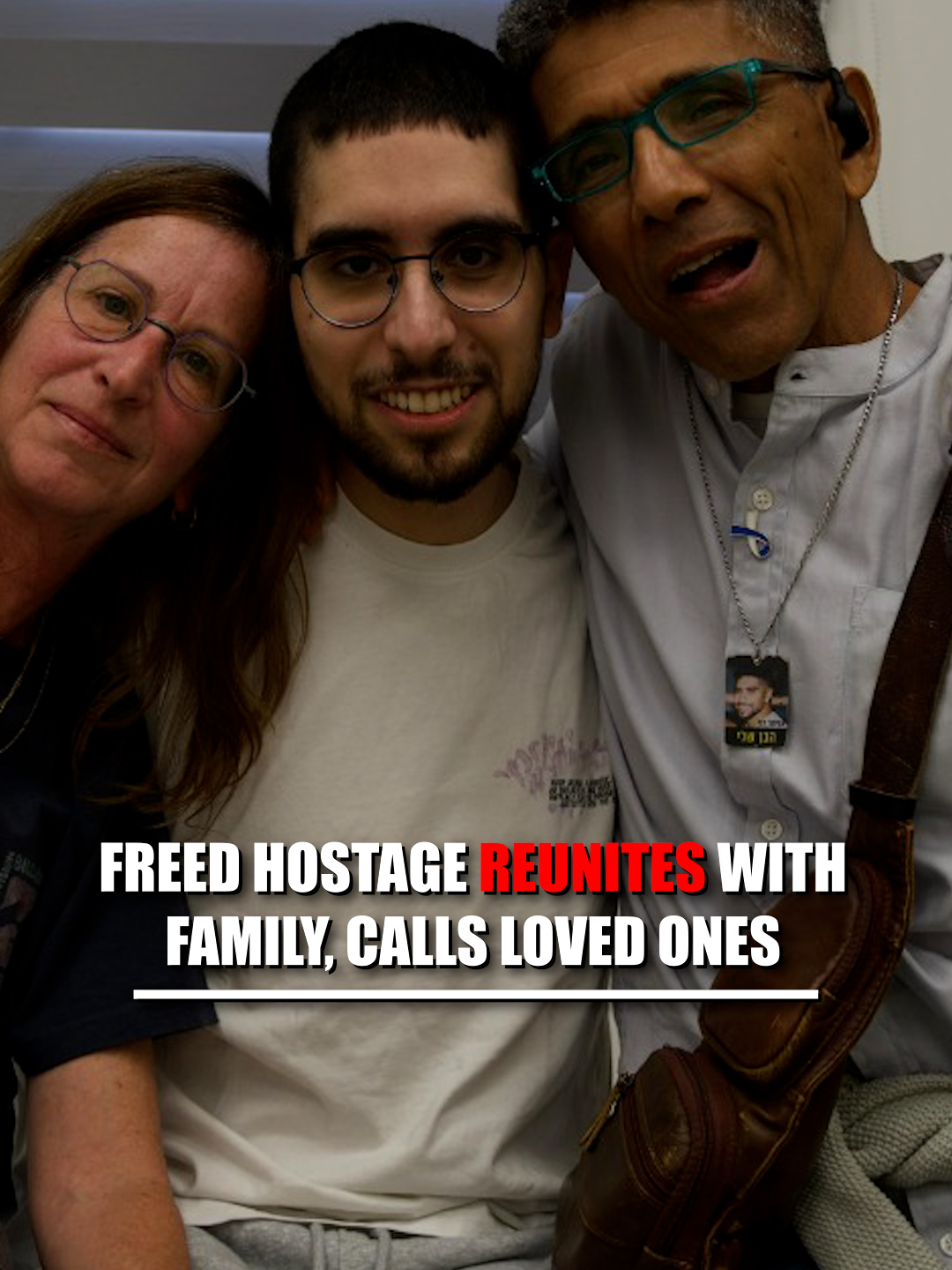 BACK IN THEIR ARMS: 24-year-old Evyatar David celebrates freedom with his family after being held hostage for two years by Hamas.
