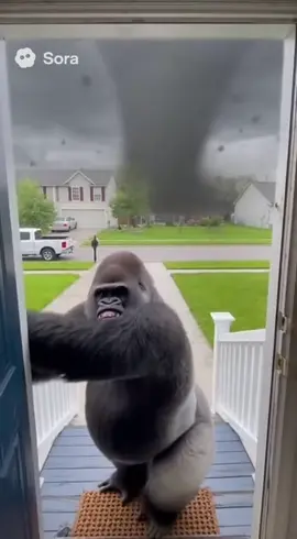 Gorilla gets SUCKED by BIG VEINY TORNADO!!! #viral #viraltiktok #fyp #ai #funny 