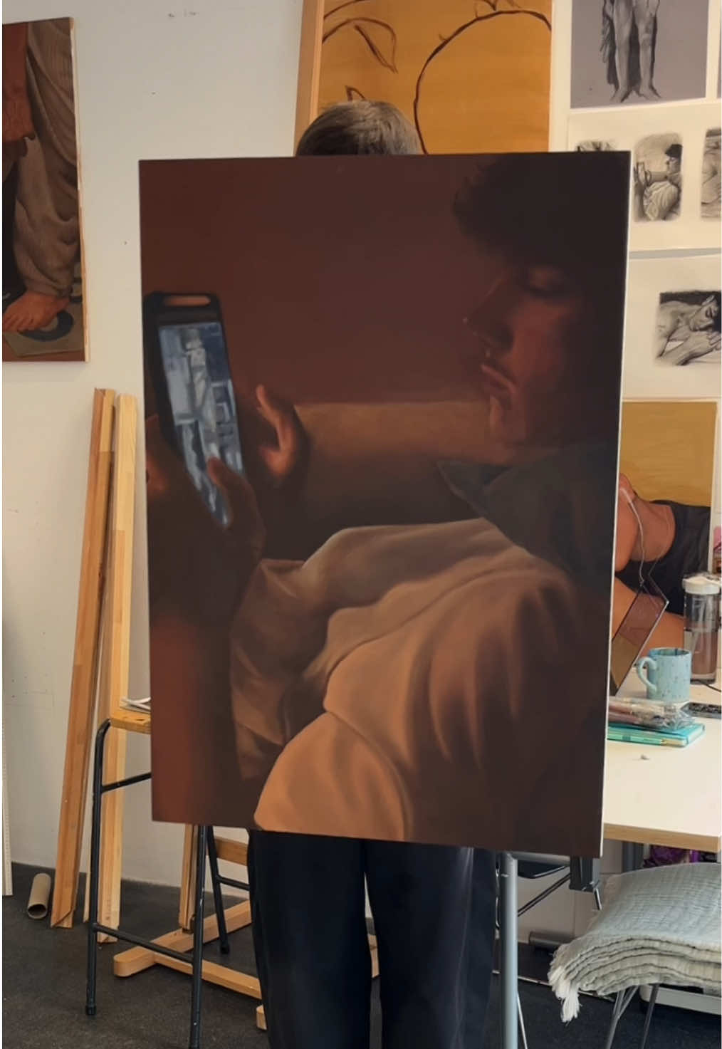 second painting of the triptych done !! #paintingreveal #painting #selfportrait #oilpaint #fyp 