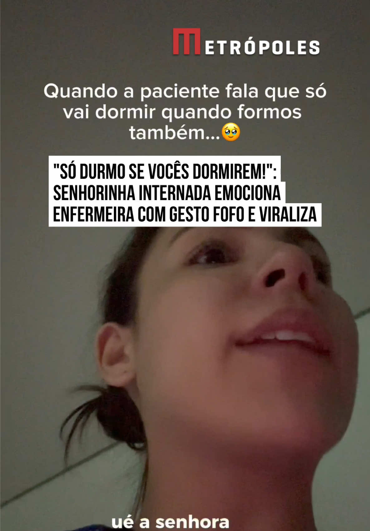 🥺❤ Ah, gente, que cena mais #fofa! Durante um plantão, a enfermeira Nathalia viveu um momento especial com uma paciente #idosa internada no setor. A #senhorinha se recusava a dormir e, quando perguntaram o motivo, deu uma resposta que derreteu corações: ela só queria descansar depois que todas as enfermeiras e médicas também estivessem dormindo. Um cuidado que virou carinho, né? Com toda a paciência, Nathalia explicou que a equipe precisava ficar acordada para cuidar dos pacientes e que ela podia dormir tranquila antes do dia amanhecer. Um gesto simples, mas cheio de amor, mostrando como os laços de confiança e afeto também fazem parte da rotina hospitalar. #tiktoknotícias  🎥 @nathalia_vsm | @myhoodbr