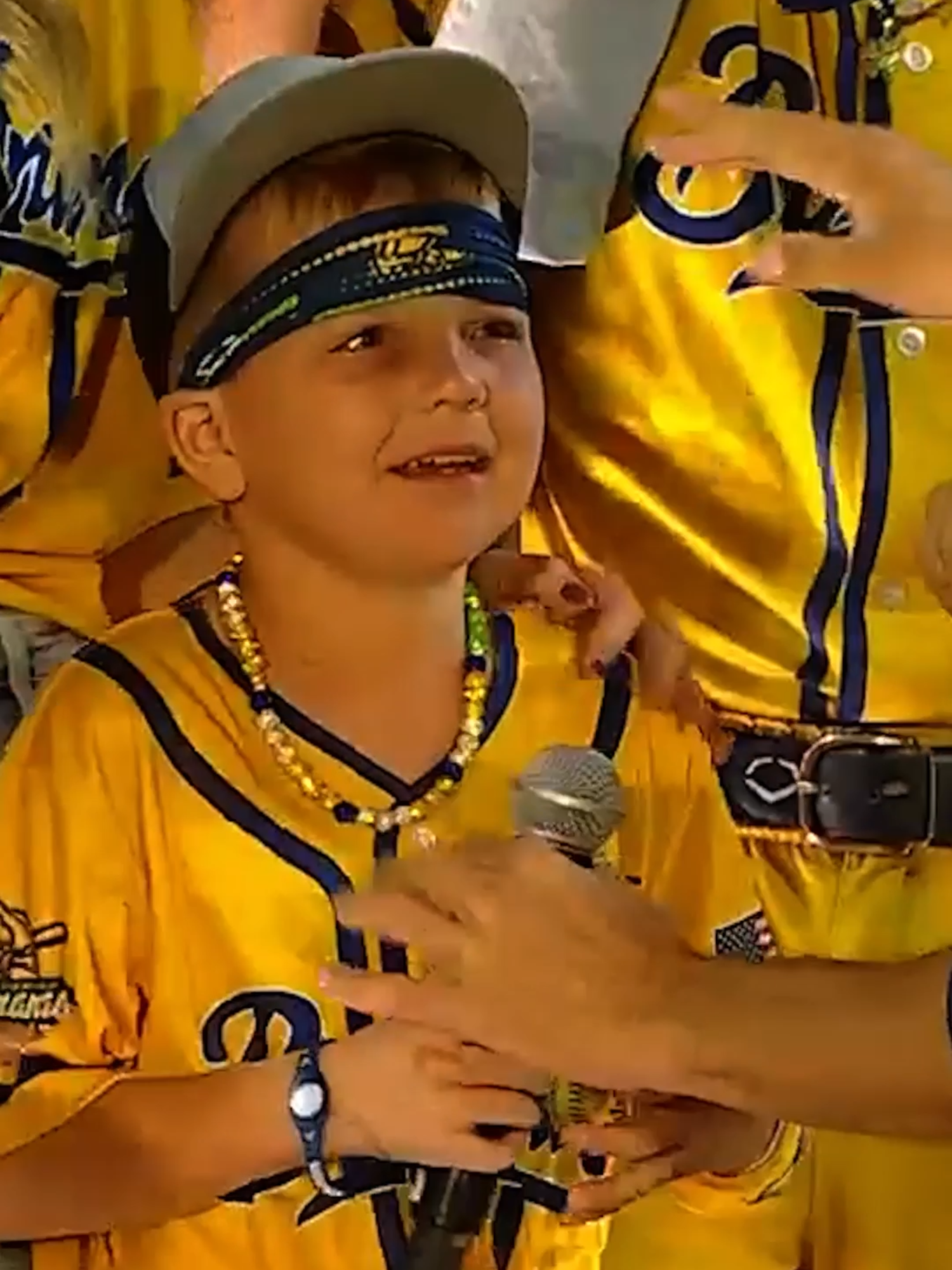 Next time, we’ll come to your place Hugh! Such a special moment with childhood cancer survivor, Hugh Harvey, announcing Banana Ball’s stop in Iowa City in 2026💛 #savannahbananas #bananaball #iowa #iowacity #wholesome